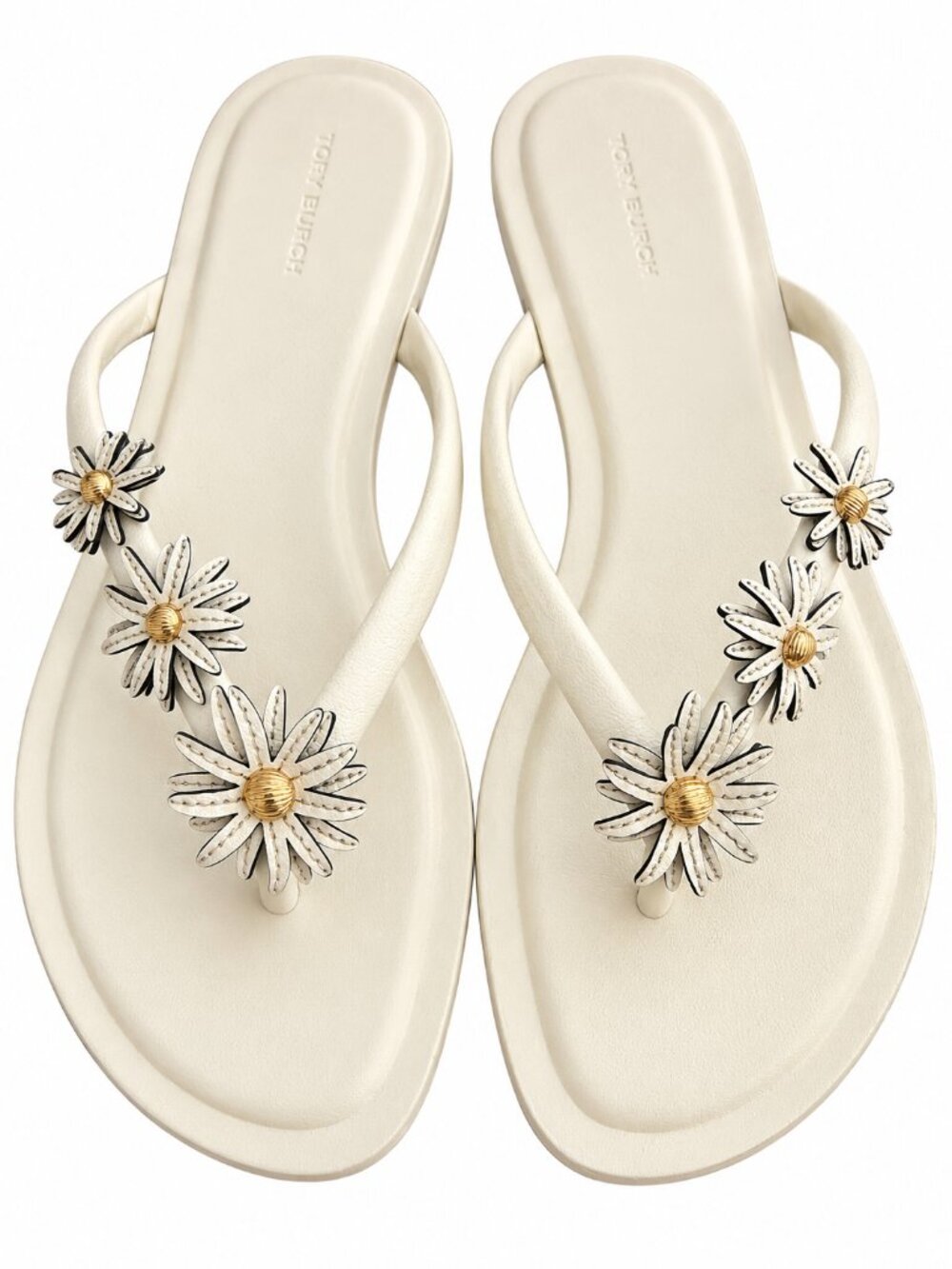 Tory Burch Chelsea Leather Daisy Flower Flip Flop Sandals Sz. 7.5